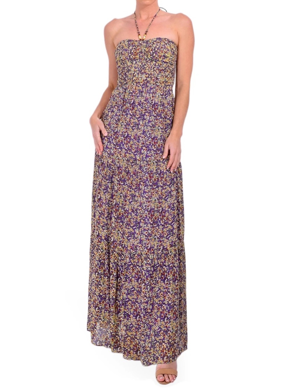 Ba&sh Dress Lorie Maxi Violet Multi Floral Halter Sundress Boho Summer Size XS